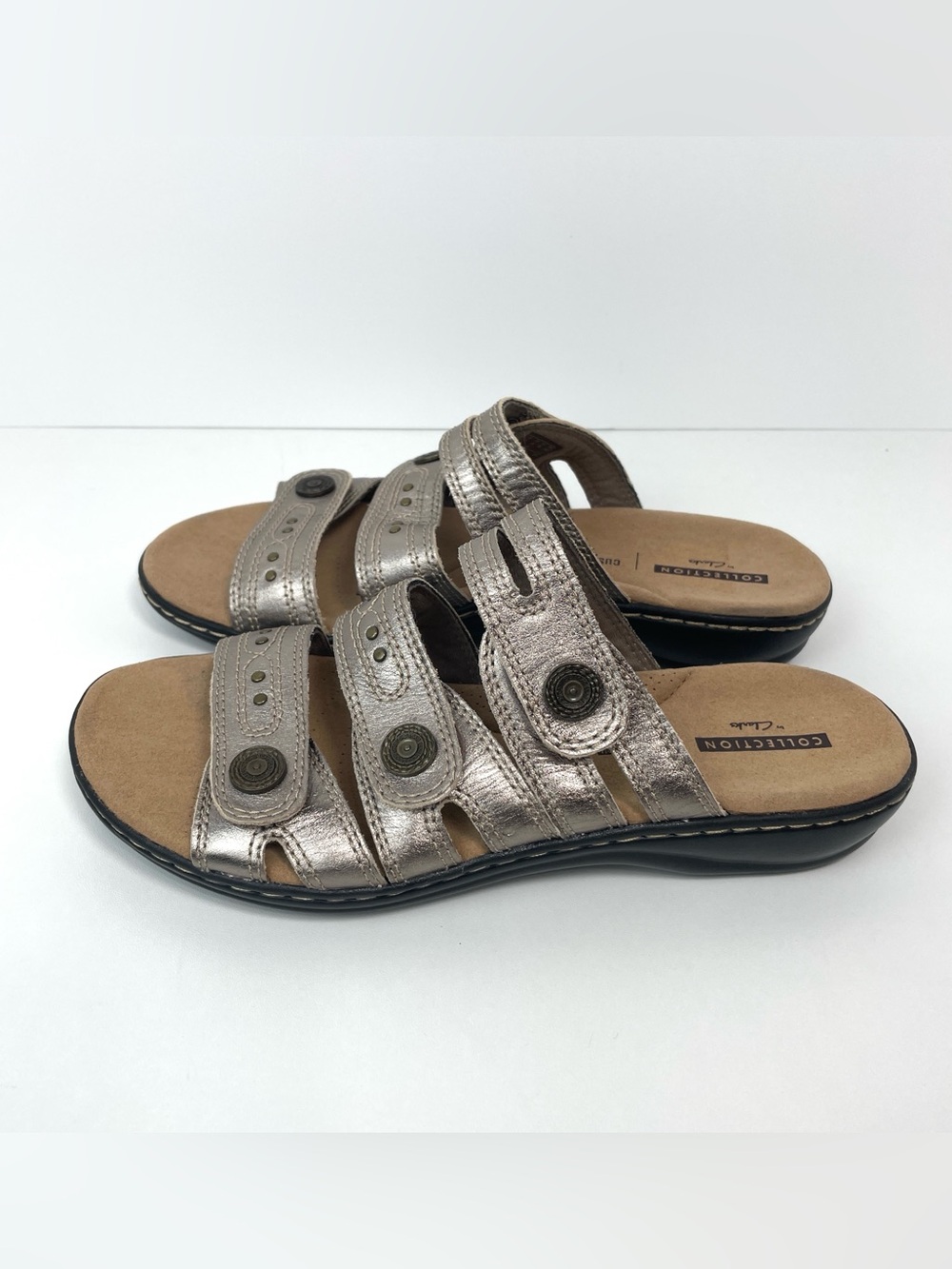 Clarks Leisa Cacti Q Leather Gold Pewter Sandals Sz 8